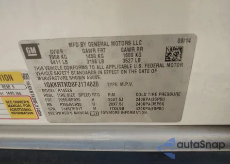 2015 GMC Acadia Denali from USA, damaged, VIN 1GKKRTKD8FJ174826